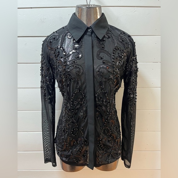 Frank Lyman Design Tops - FRANK Lyman Design Collection Beaded Mesh Black Blouse - Size S